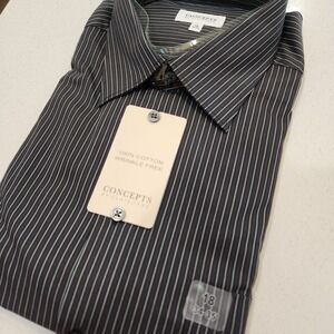 Concepts By Claiborne Men 18 34-35 Long Sleeve ButtonUp Black Stripe Dress Shirt
